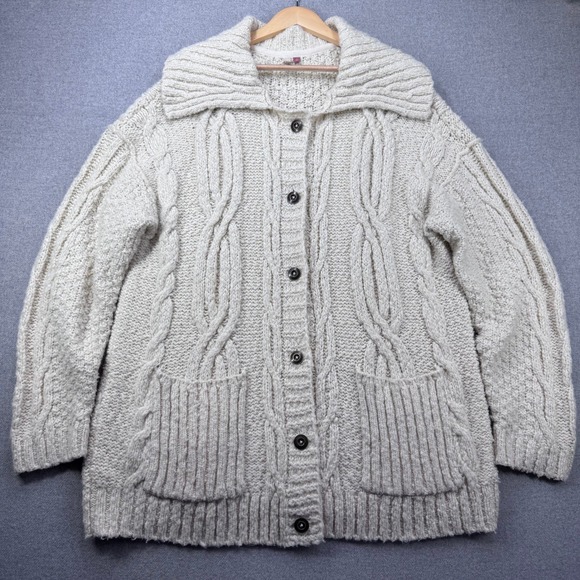 Pilcro Sweaters - Pilcro Oatmeal Cable-Knit Button Cardigan